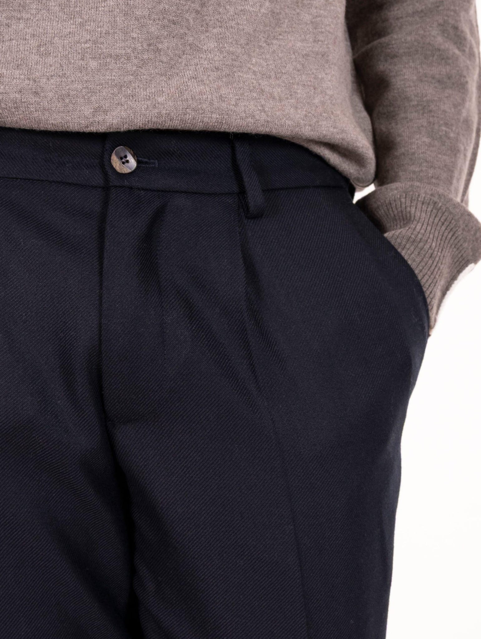 Pantalone Devore in Misto Lana Blu Notte