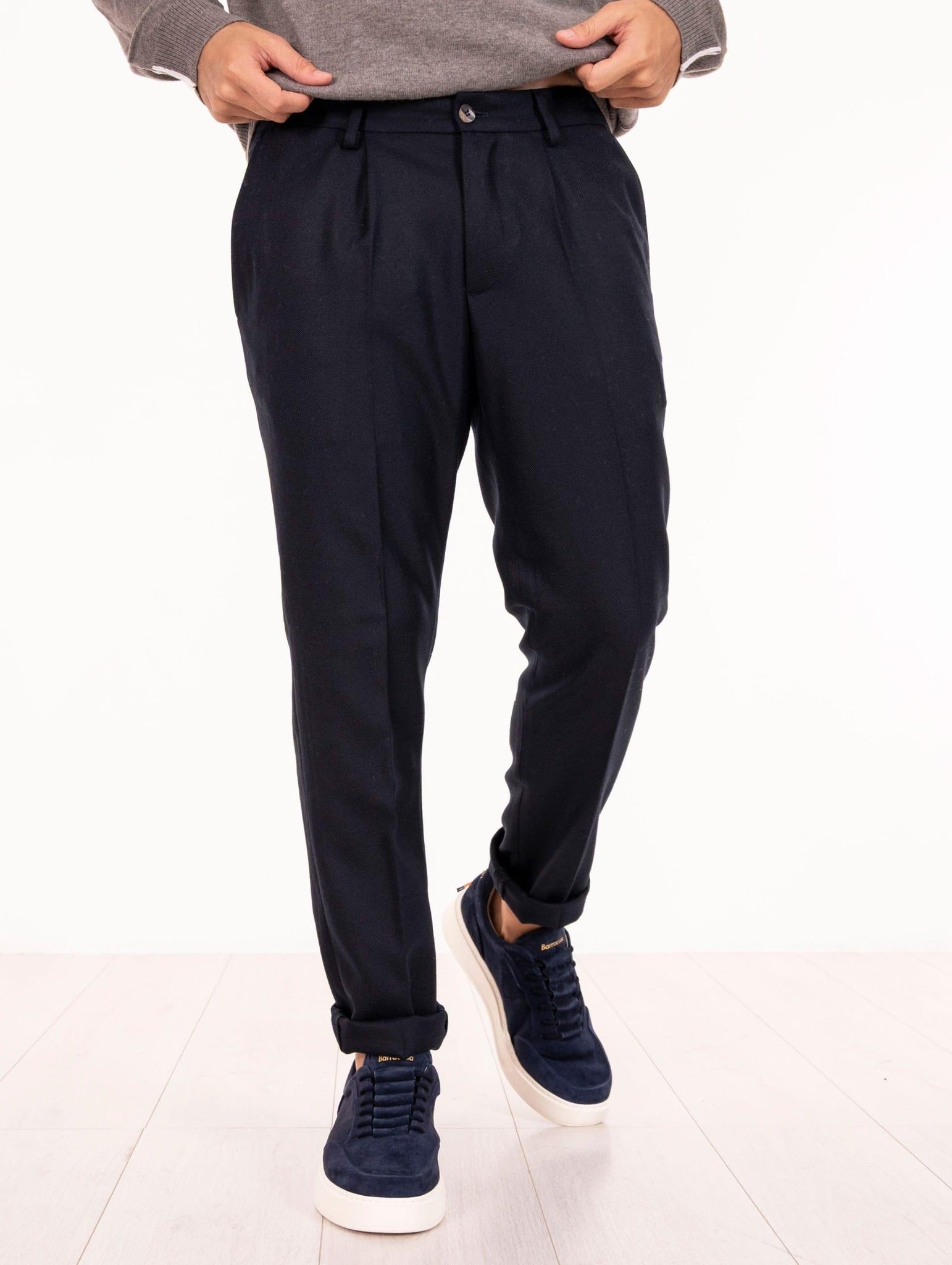 Pantalone Devore in Misto Lana Blu Notte