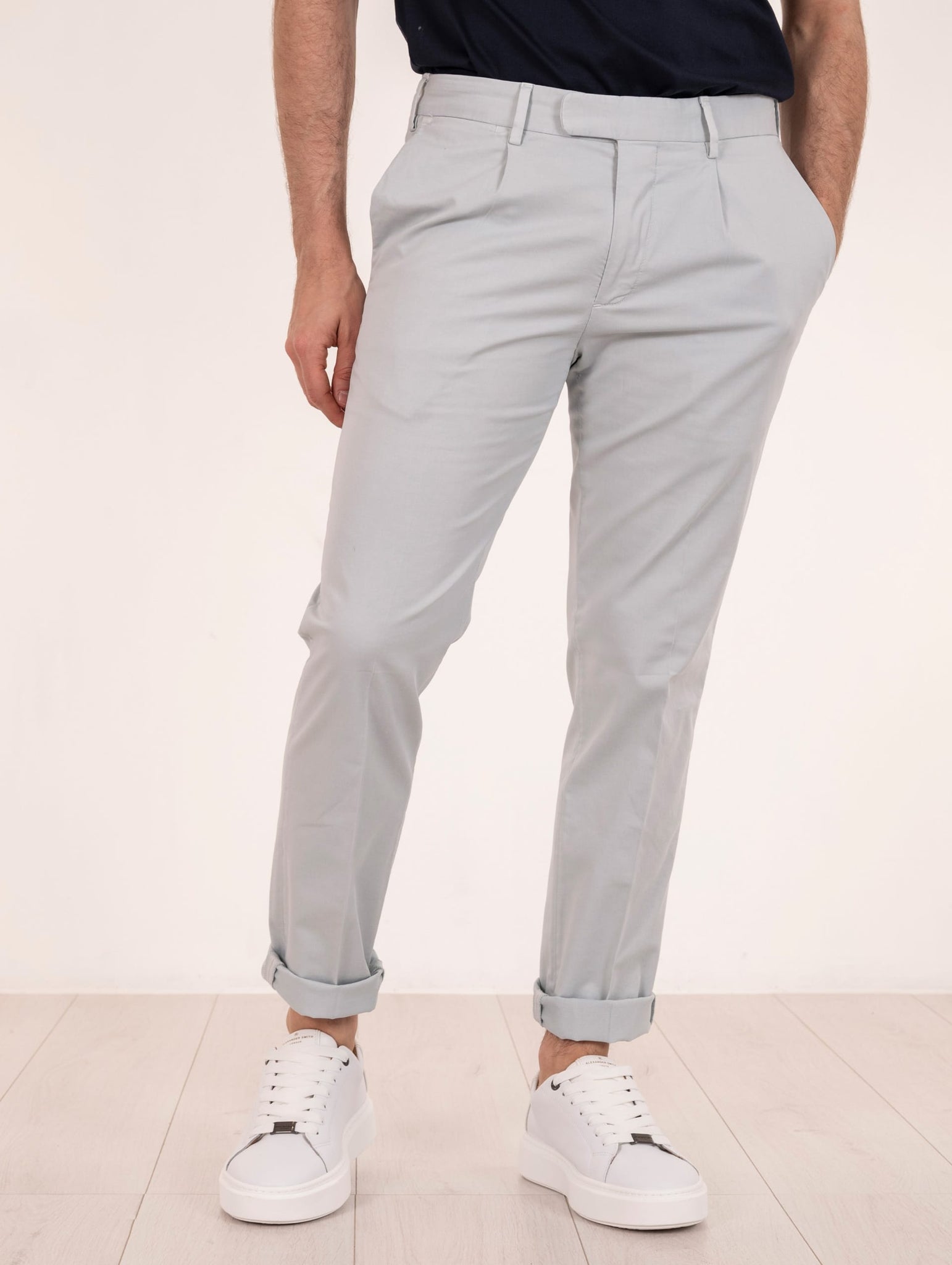 Pantalone Devore in Supima Raso e Seta Azzurro Polvere