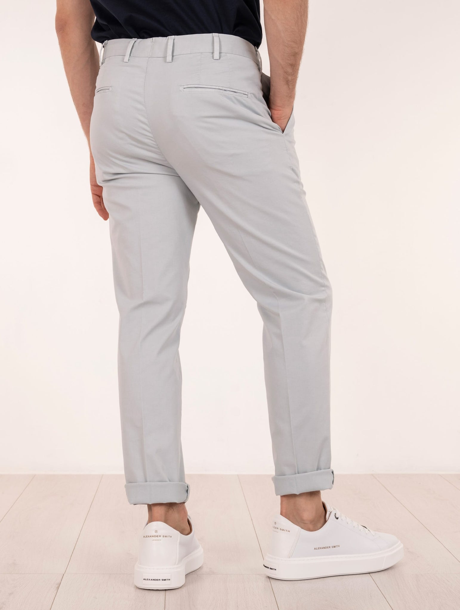 Pantalone Devore in Supima Raso e Seta Azzurro Polvere