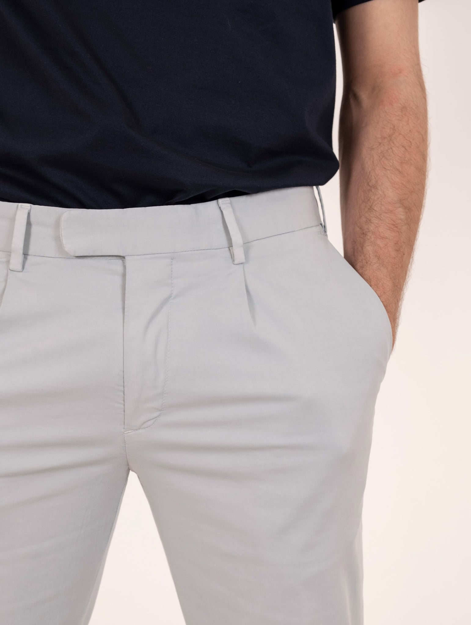 Pantalone Devore in Supima Raso e Seta Azzurro Polvere