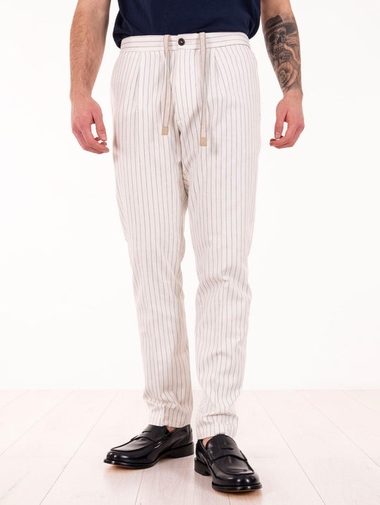 Pantalone Devore Jogger in Cotone Gessato Bianco e Nero