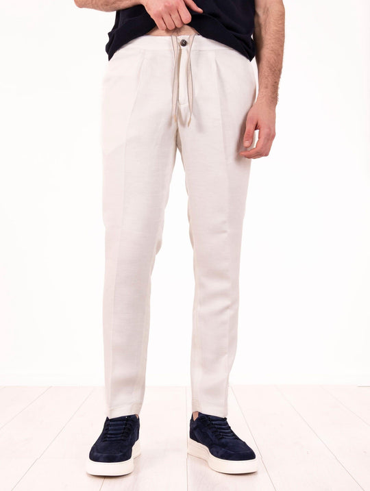 Pantalone Devore Jogger in Lyocell e Lino Latte