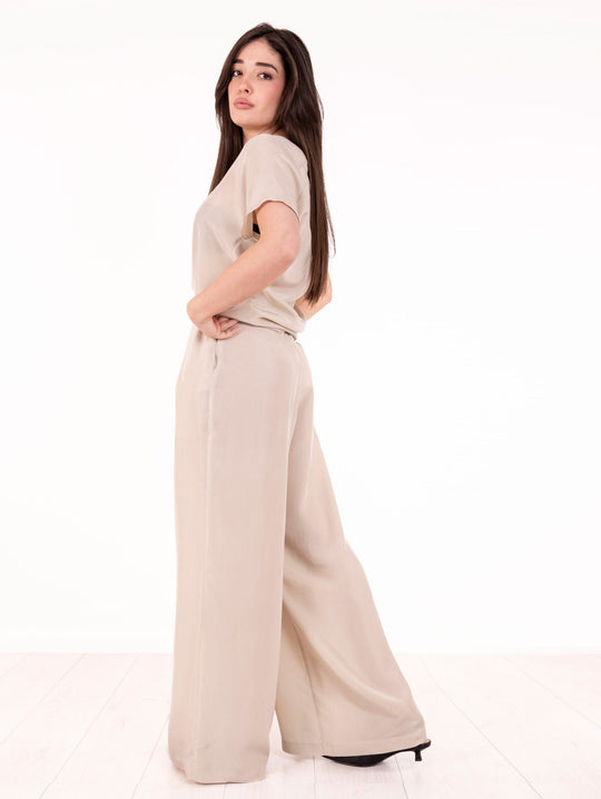 Alysi Draped Chalk Silk Trousers
