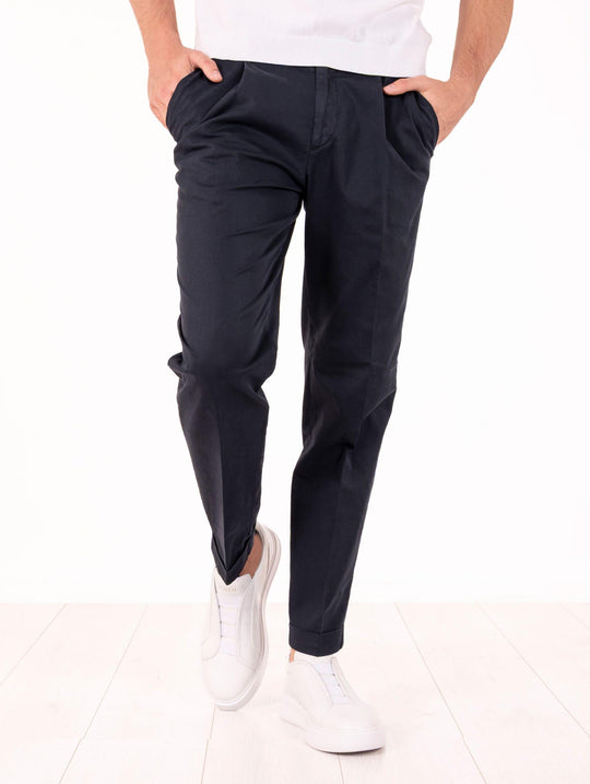 Pantalone Four Stroke by Devore in Cotone e Seta Navy