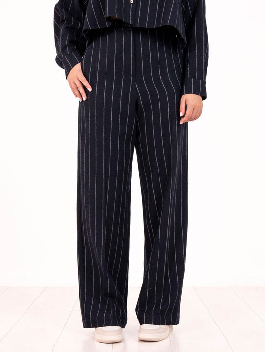 Pantalone Gessato Alysi in Lana Vergine Notte