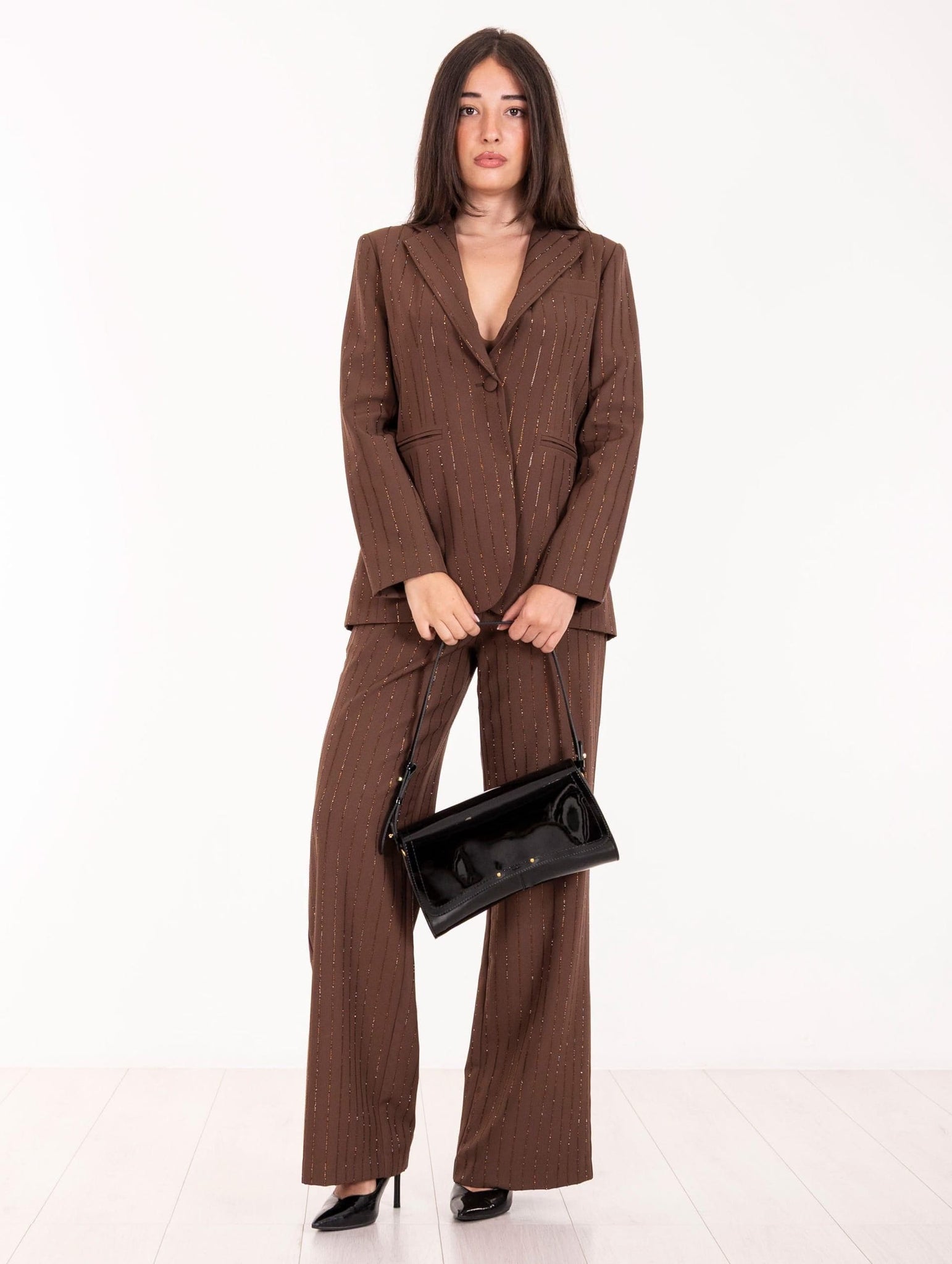 Pantalone Gessato Diamanti Nosecrets Cioccolato