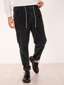 Pantalone Jogger Eleventy Milano in Velluto a Coste Nero