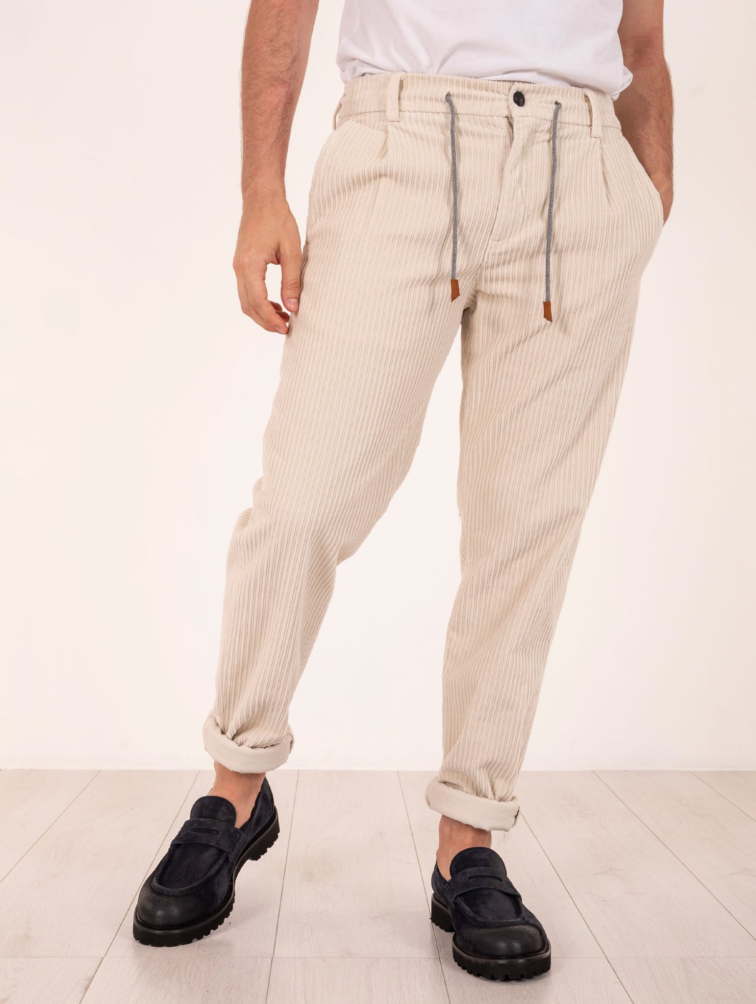 Pantalone Jogger Eleventy Milano in Velluto a Coste Sabbia