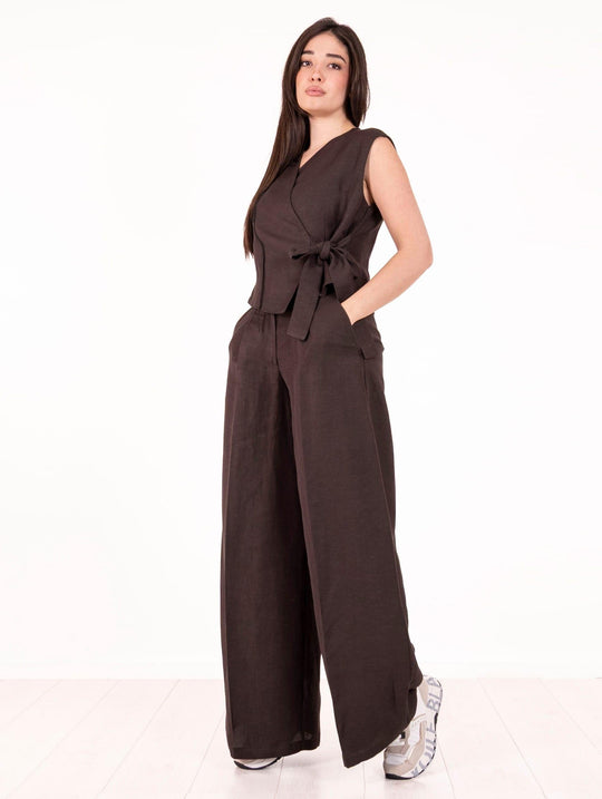 Pantalone Liviana Conti in Misto Lino Cioccolato