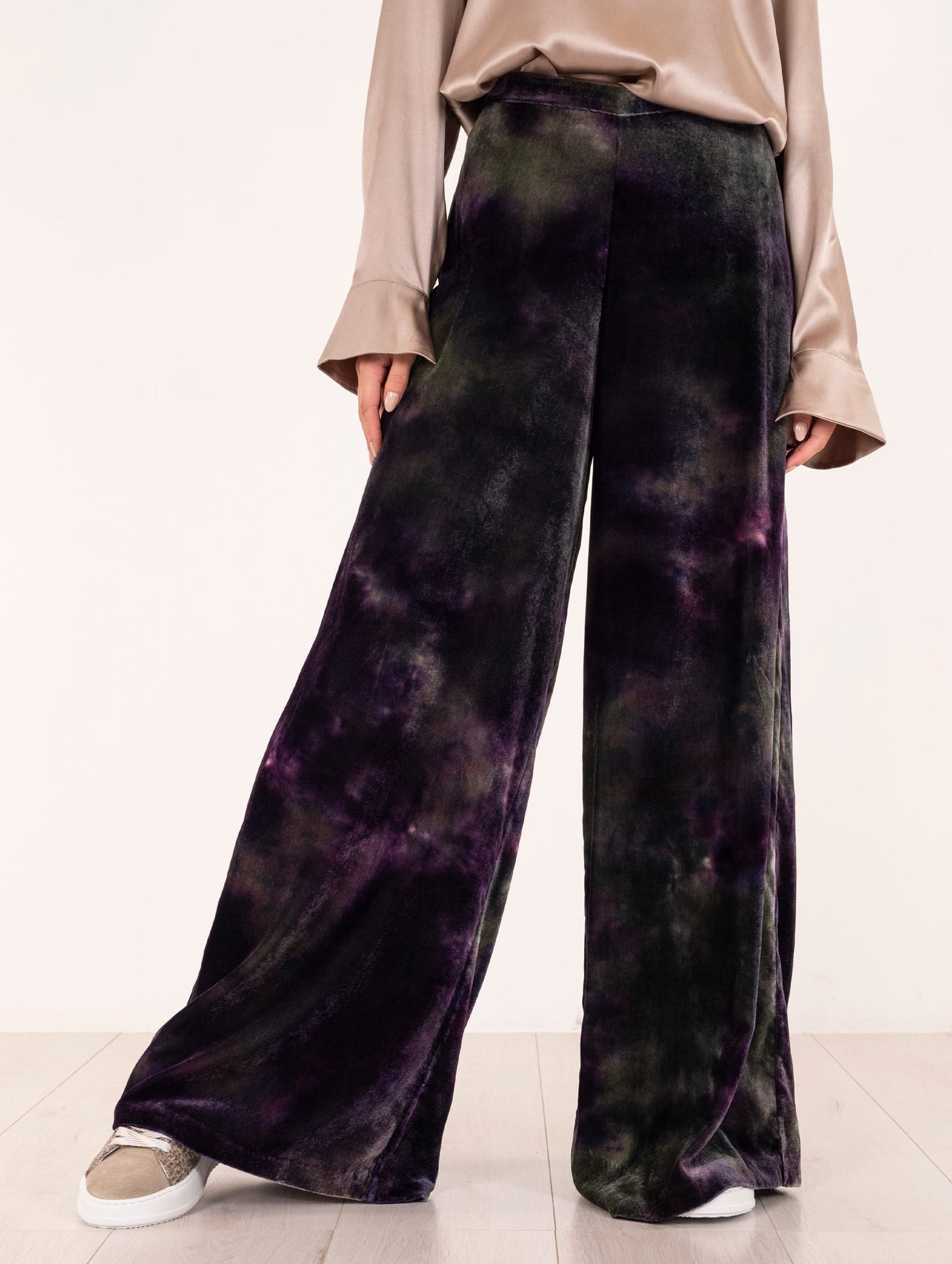 Pantalone Maliparmi in Velluto Tye & Dye Viola e Verde