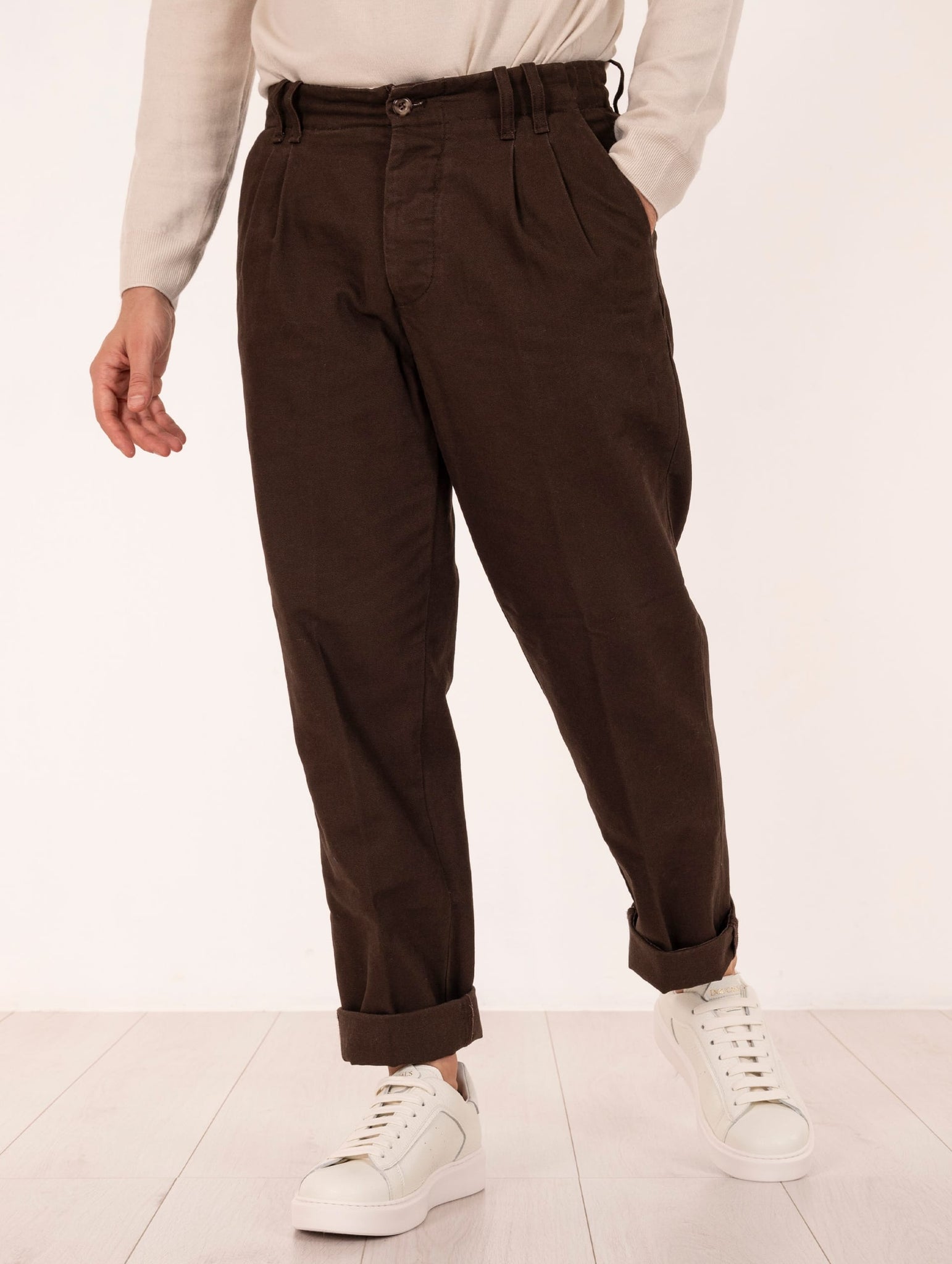 Pantalone Myths in Cotone Piquet Marrone