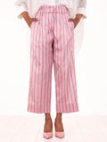 Pantalone Myths in Seta a Righe Rosa, Panna e Marrone