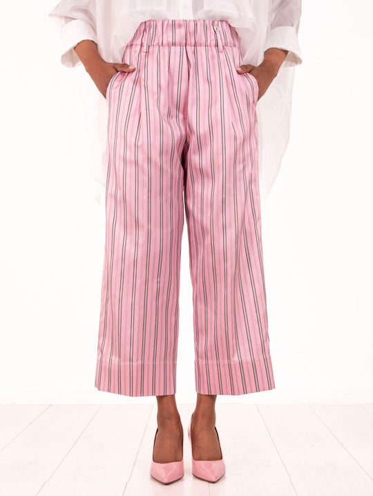 Hose Myths aus Seide mit Streifen in Rosa, Creme und Braun