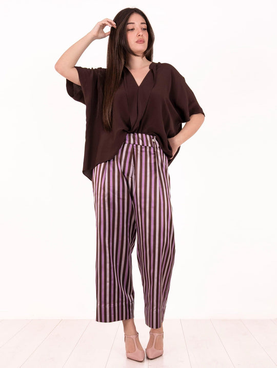 Pantalone Myths in Seta Marrone, Viola e Lilla