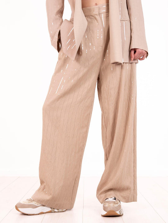 Pantalone Paillettes Meimeij in Viscosa Gessata Sabbia