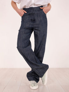 Pantalone Palazzo Brand Unique in Cotone e Lino Denim Medio