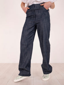 Pantalone Palazzo Brand Unique in Cotone e Lino Denim Medio