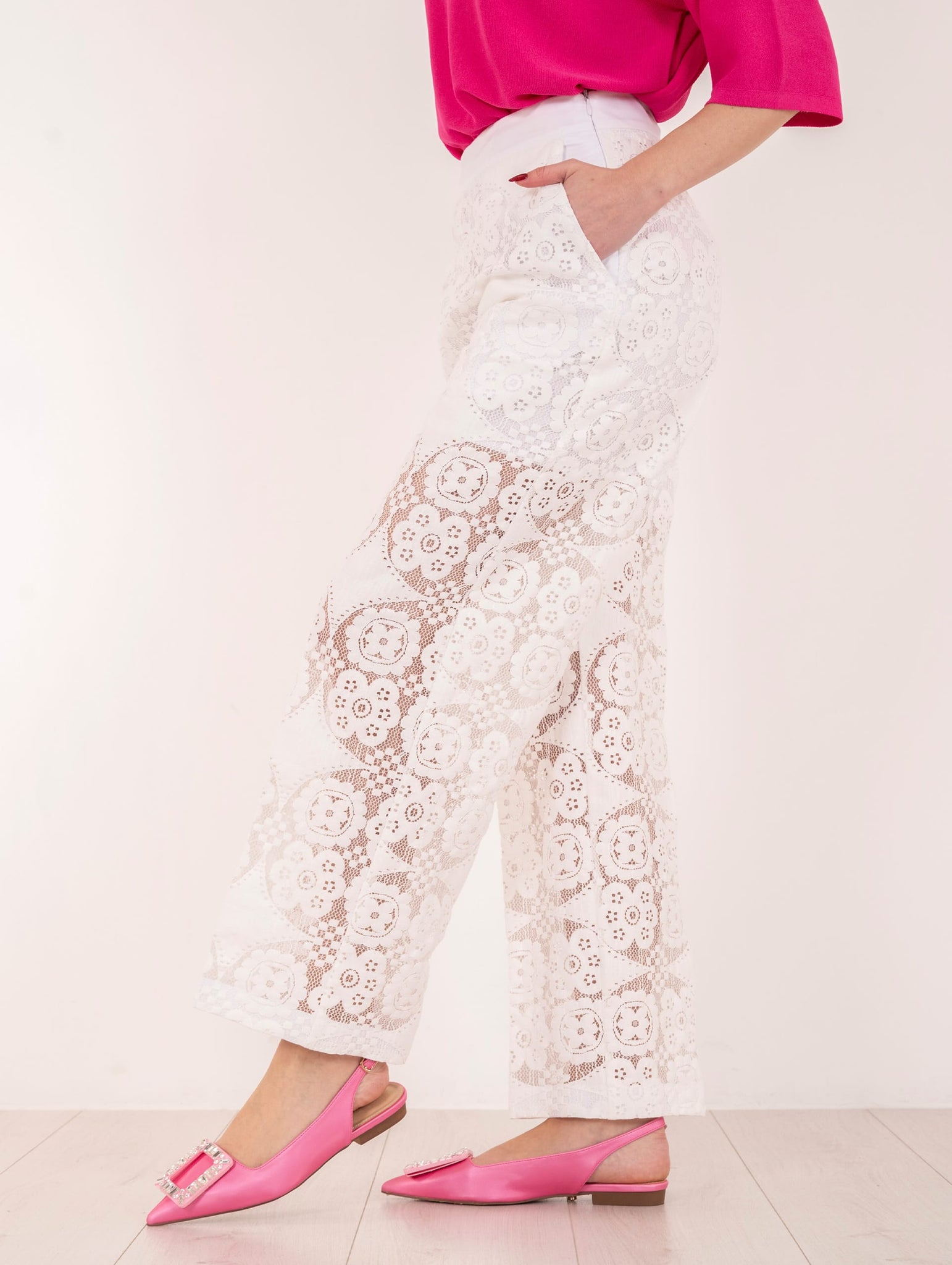 Pantalone Pizzo Meimeij in Cotone Bianco