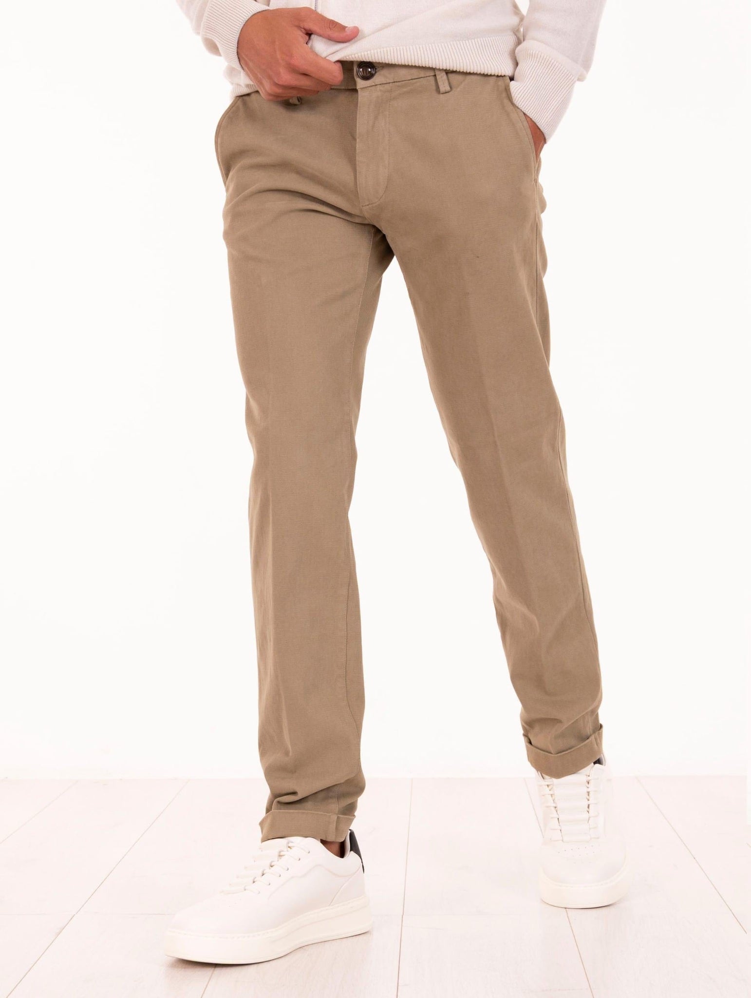 Pantalone Re-Hash in Cotone e Lyocell Piquet Beige