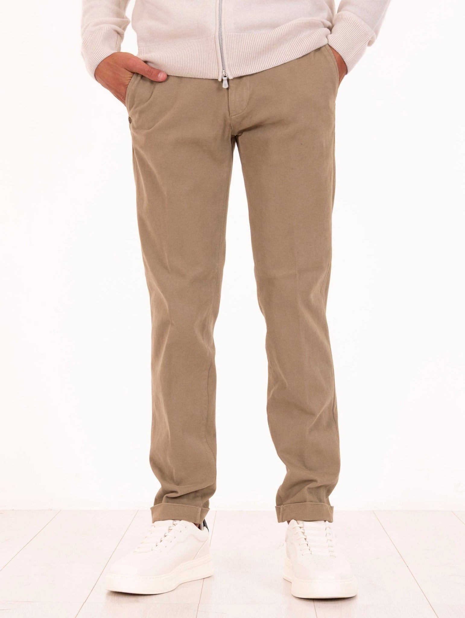 Pantalone Re-Hash in Cotone e Lyocell Piquet Beige