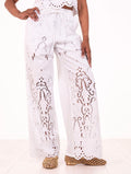 Pantalone Ricamo No Secrets in Cotone Bianco