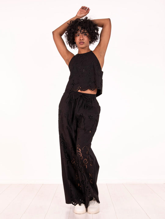 Bestickte Hose No Secrets aus Baumwolle Schwarz