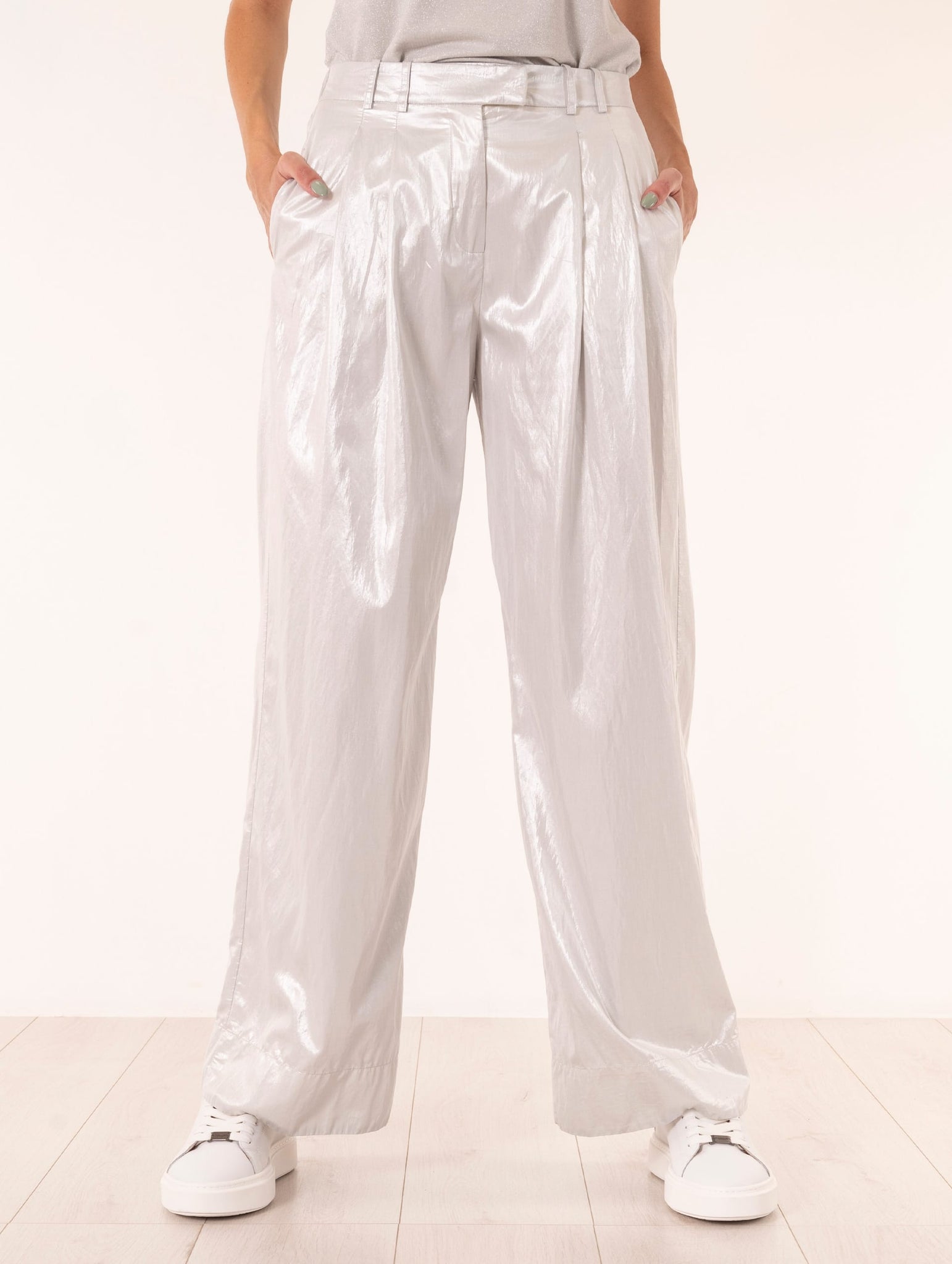 Pantalone Shiny Alysi in Viscosa Argento