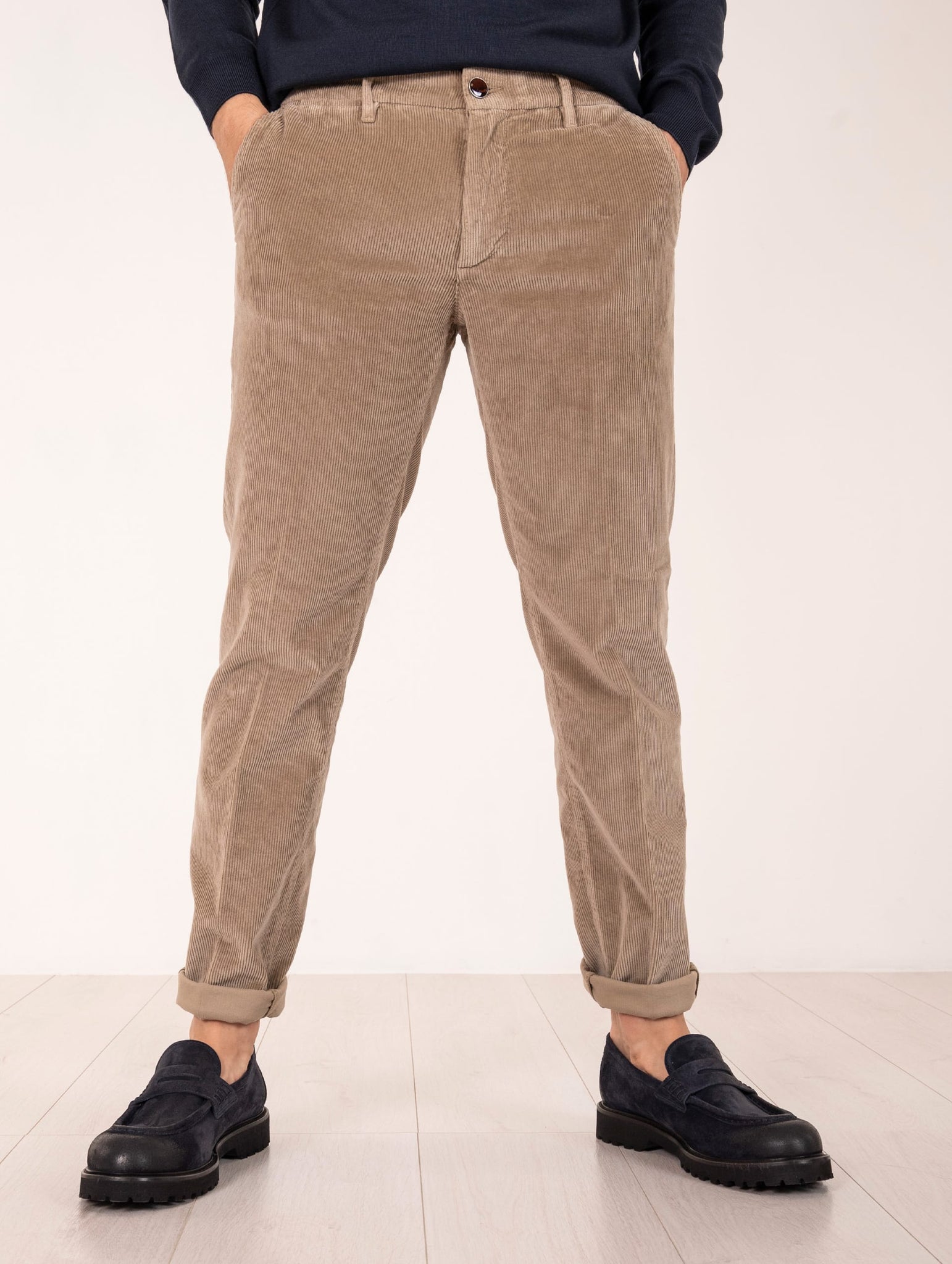 Pantalone Slim Re-Hash in Velluto Beige