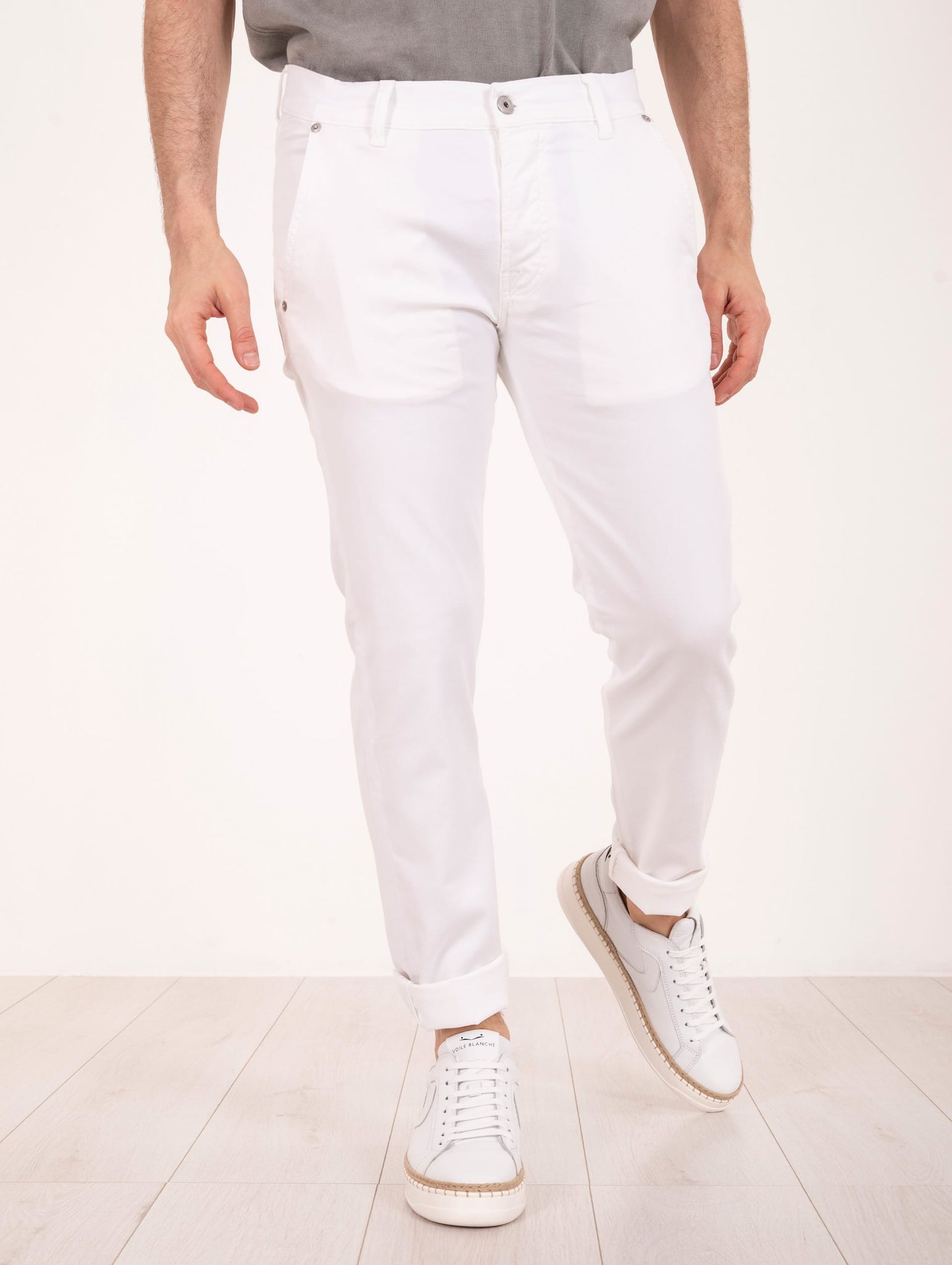 Pantalone Slim Roy Roger's Elias in Cotone e Lyocell Bianco