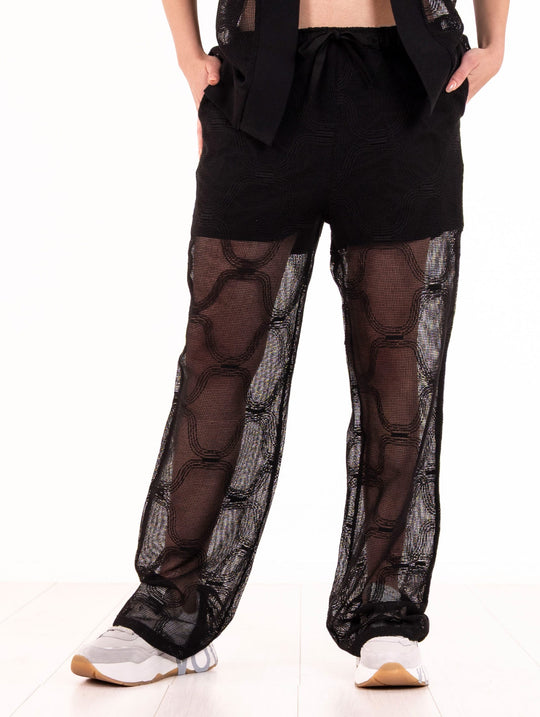 Alpha Studio Perforated Pants in Black Cotton