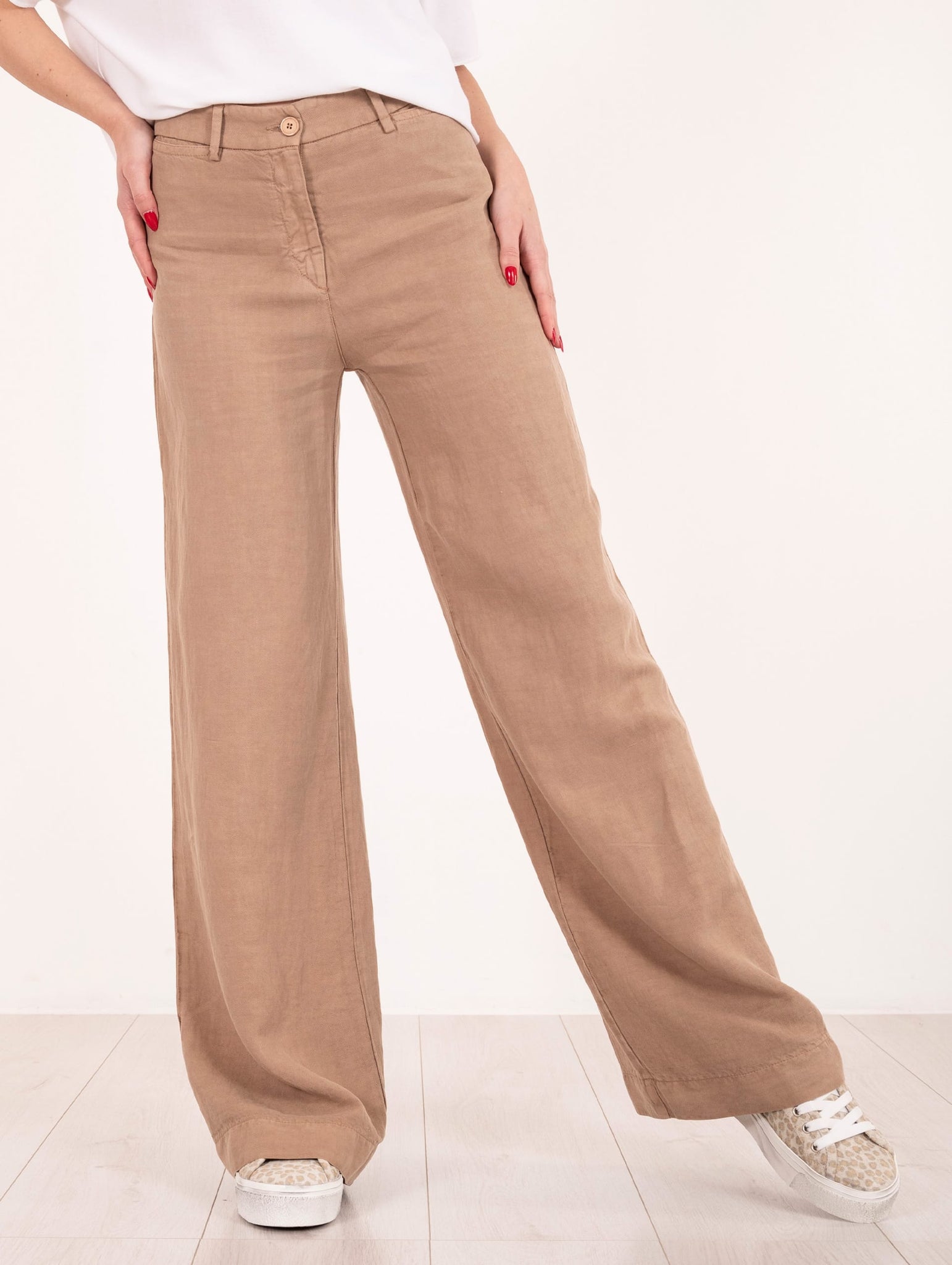 Pantalone Via Masini 80 in Lyocell e Lino Beige