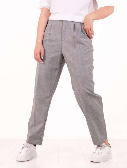 Hose White Sand mit doppelter Bundfalte aus Stretch-Wollstoff Grau