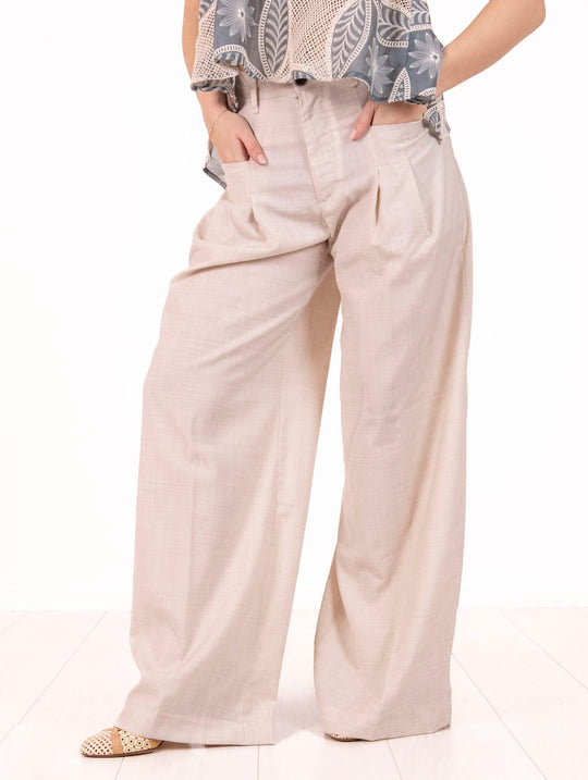 Pantalone White Sand in Tela di Lana Avorio