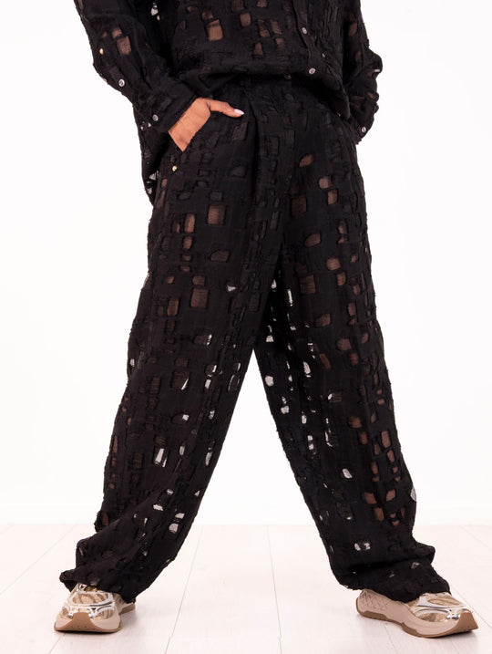 White Sand Black Viscose Pants