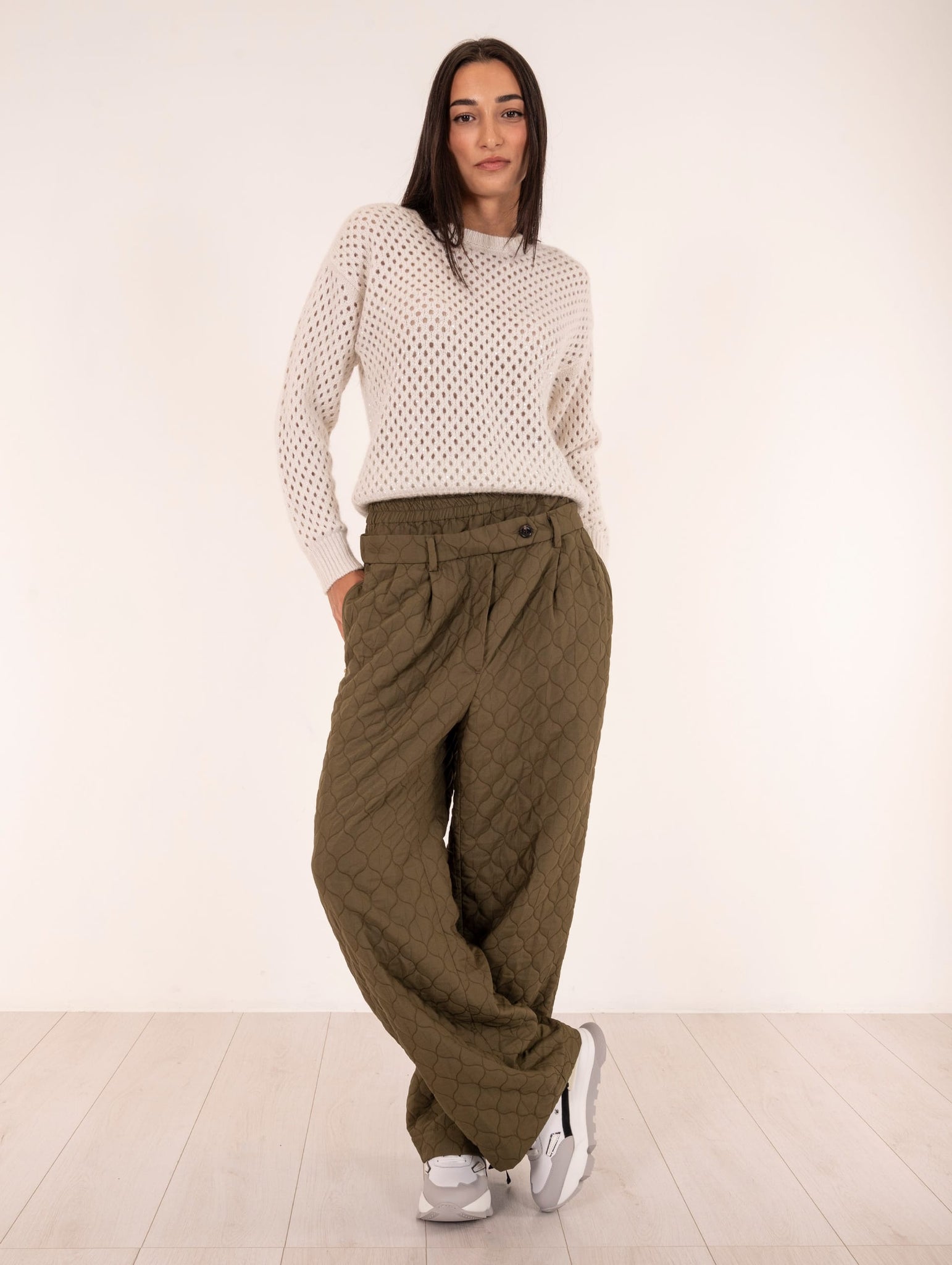 Pantalone Whitesand Matelassè Verde Miliatare