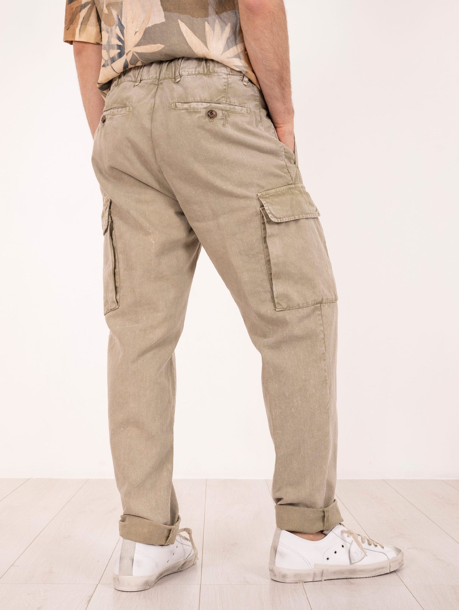 Pantaloni Cargo Myths in Cotone e Lino Verdi