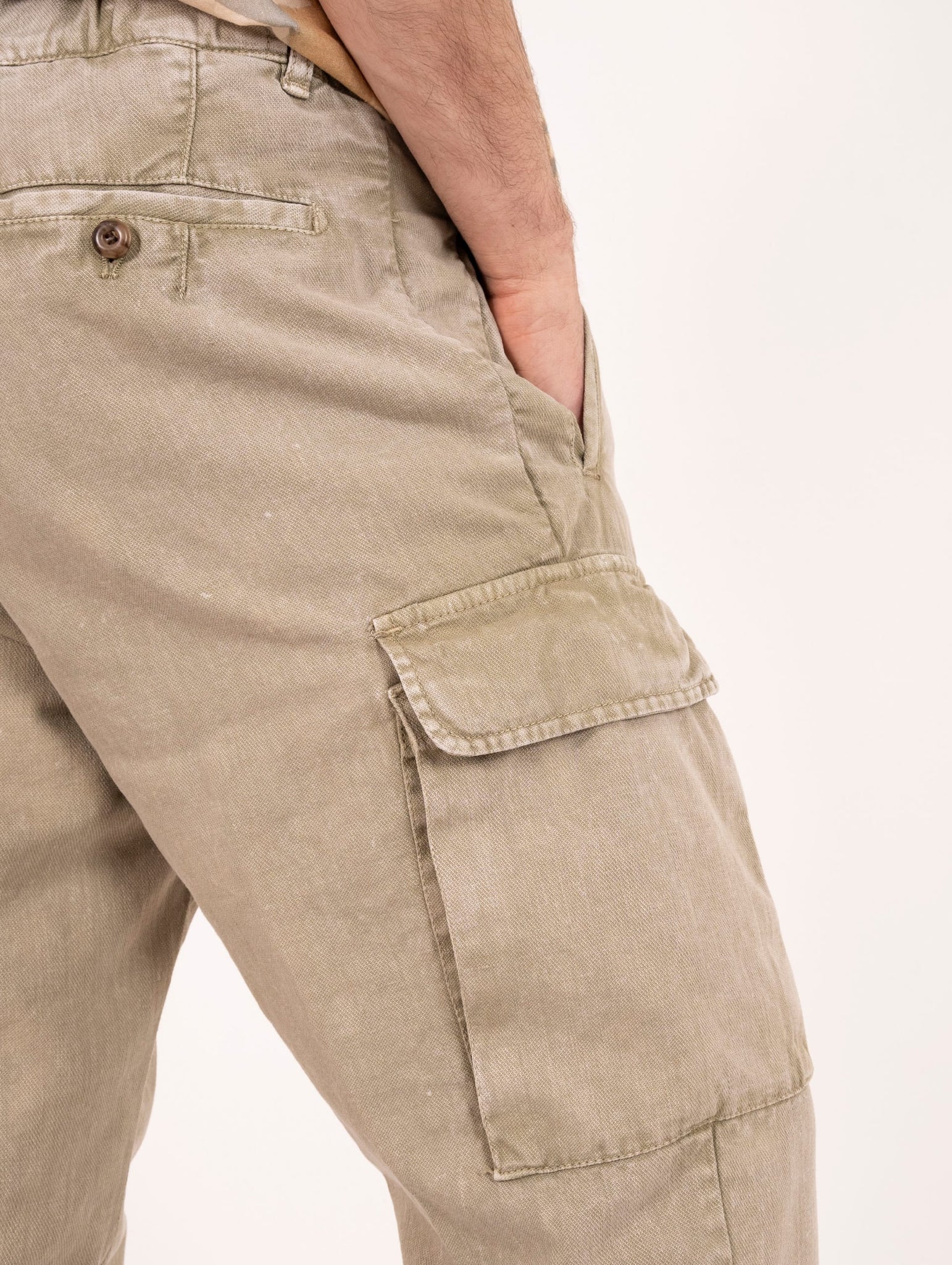 Pantaloni Cargo Myths in Cotone e Lino Verdi