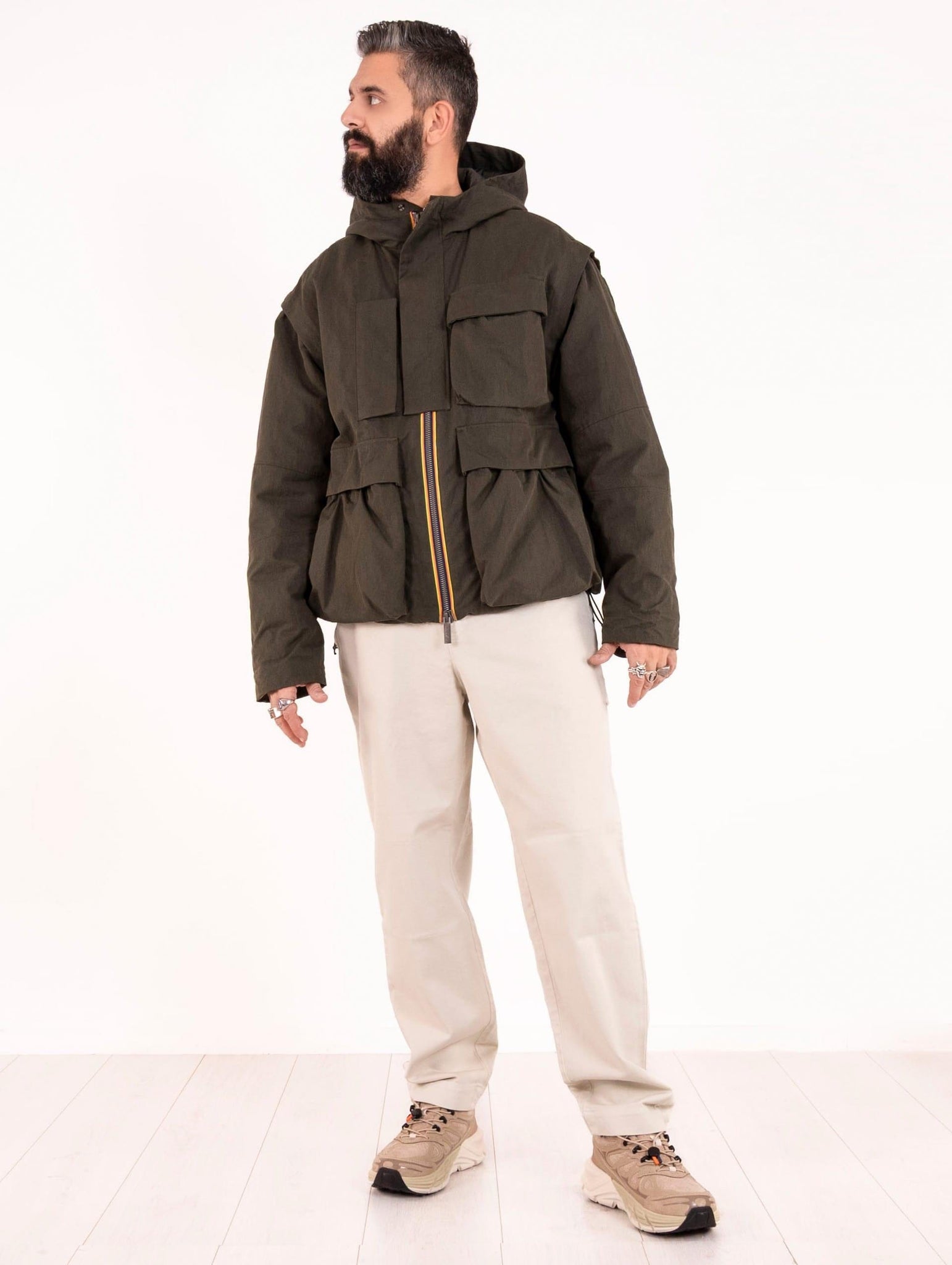 Parka Guillermo K-Way in Misto Cotone Verde