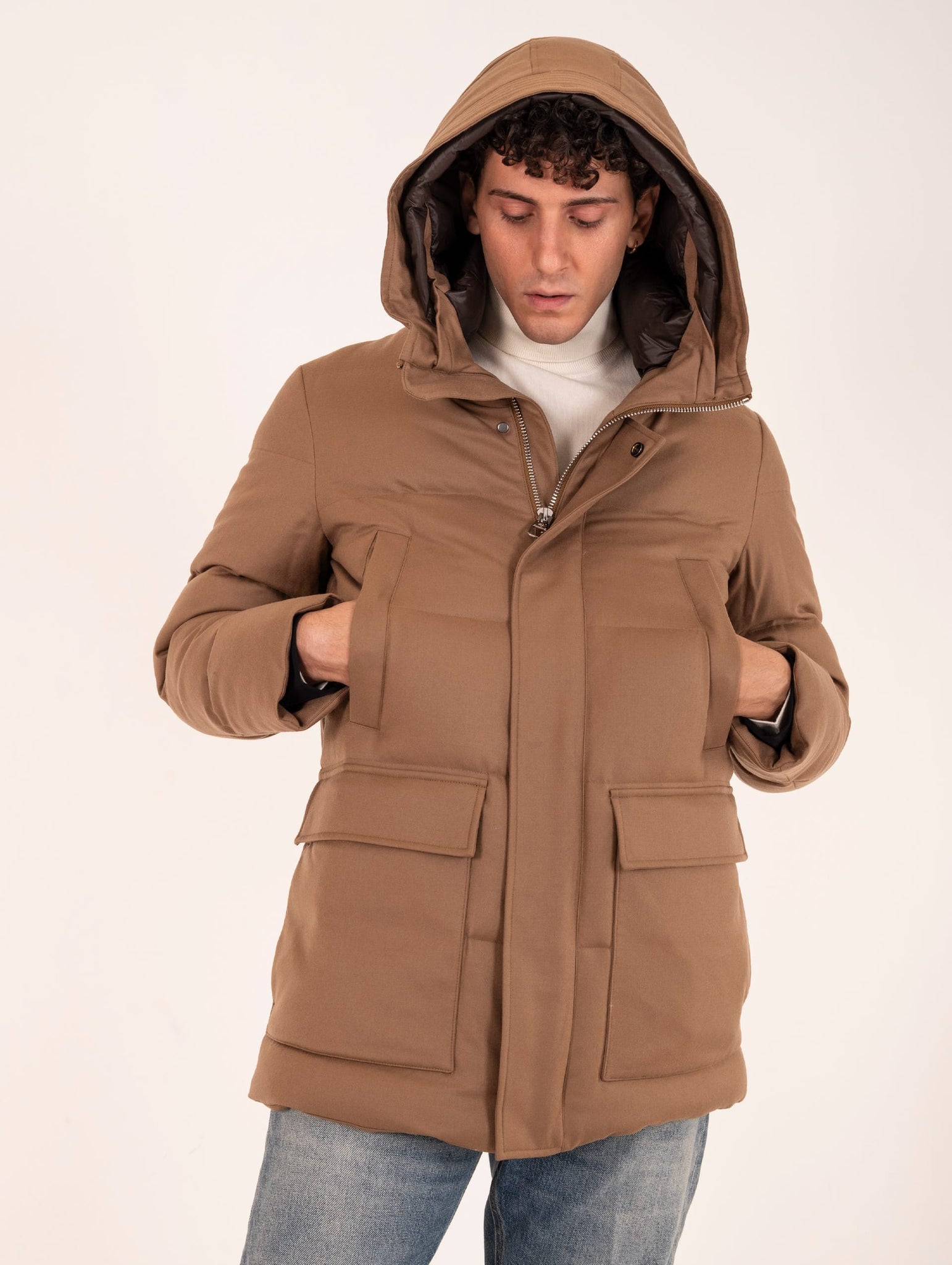 Parka Montecore in Lana Vergine Vitale Barberis Caramello