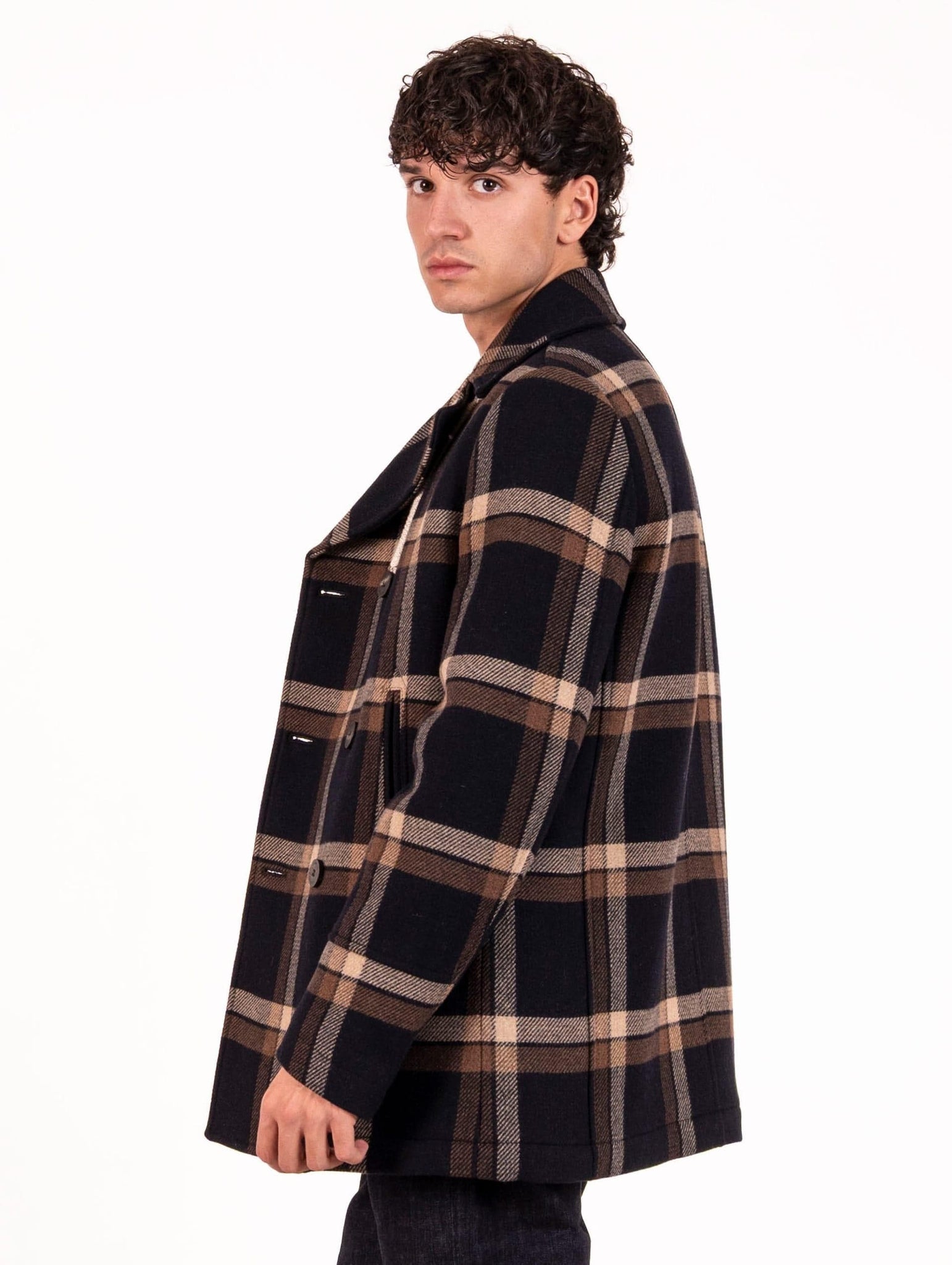 Peacot Camplin in Lana Check Blu e Beige