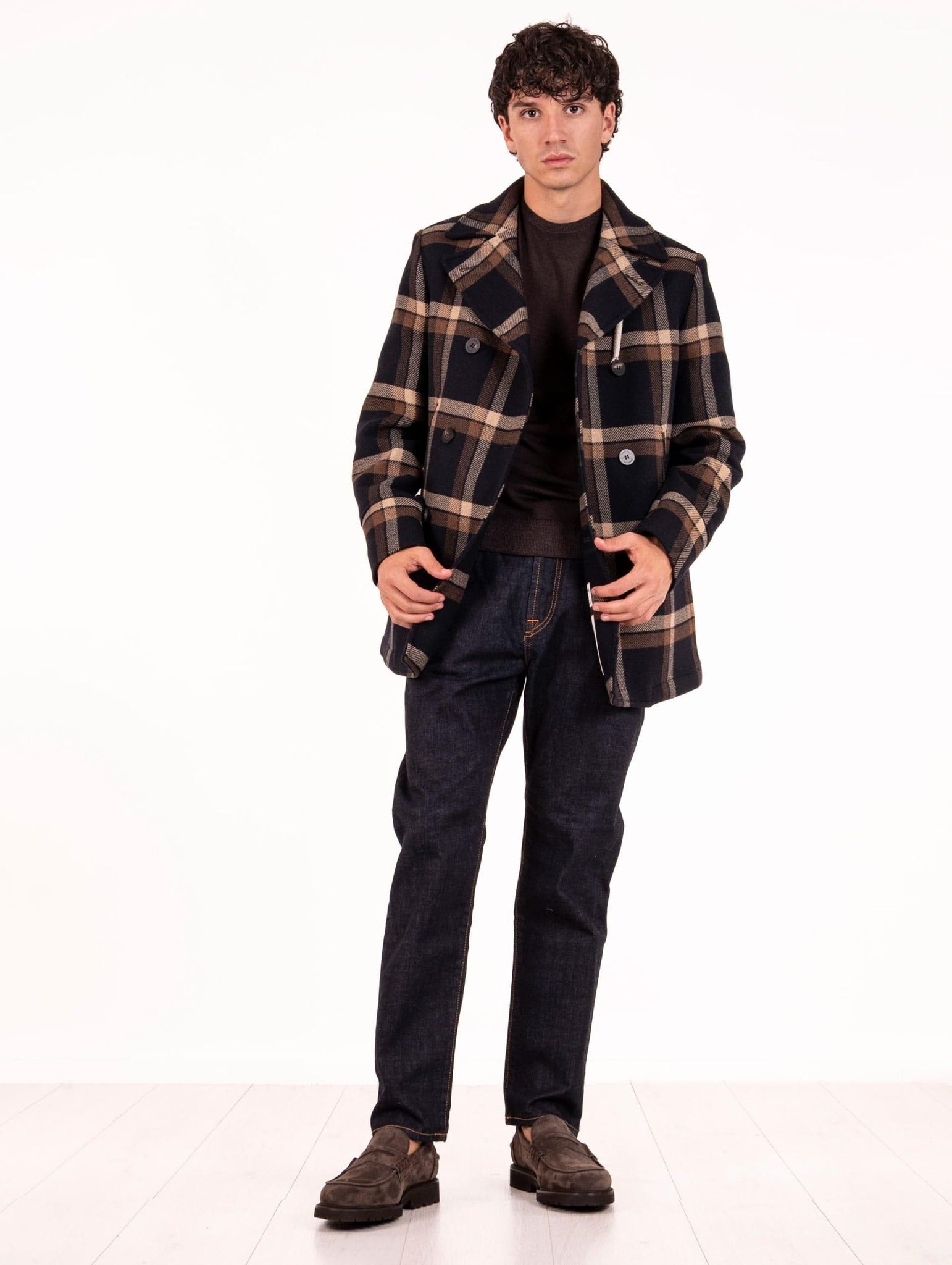 Peacot Camplin in Lana Check Blu e Beige