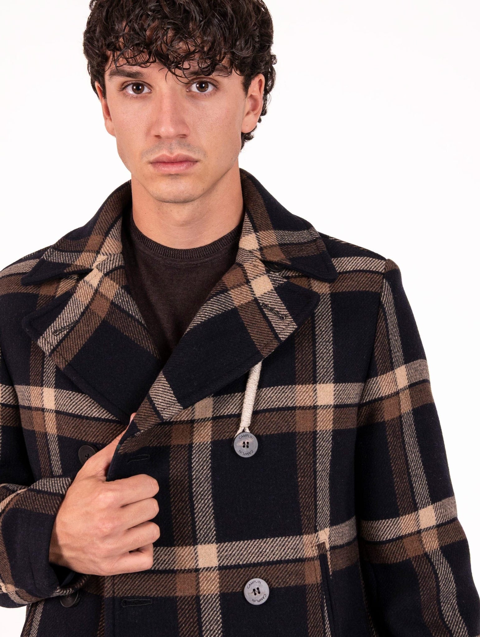 Peacot Camplin in Lana Check Blu e Beige