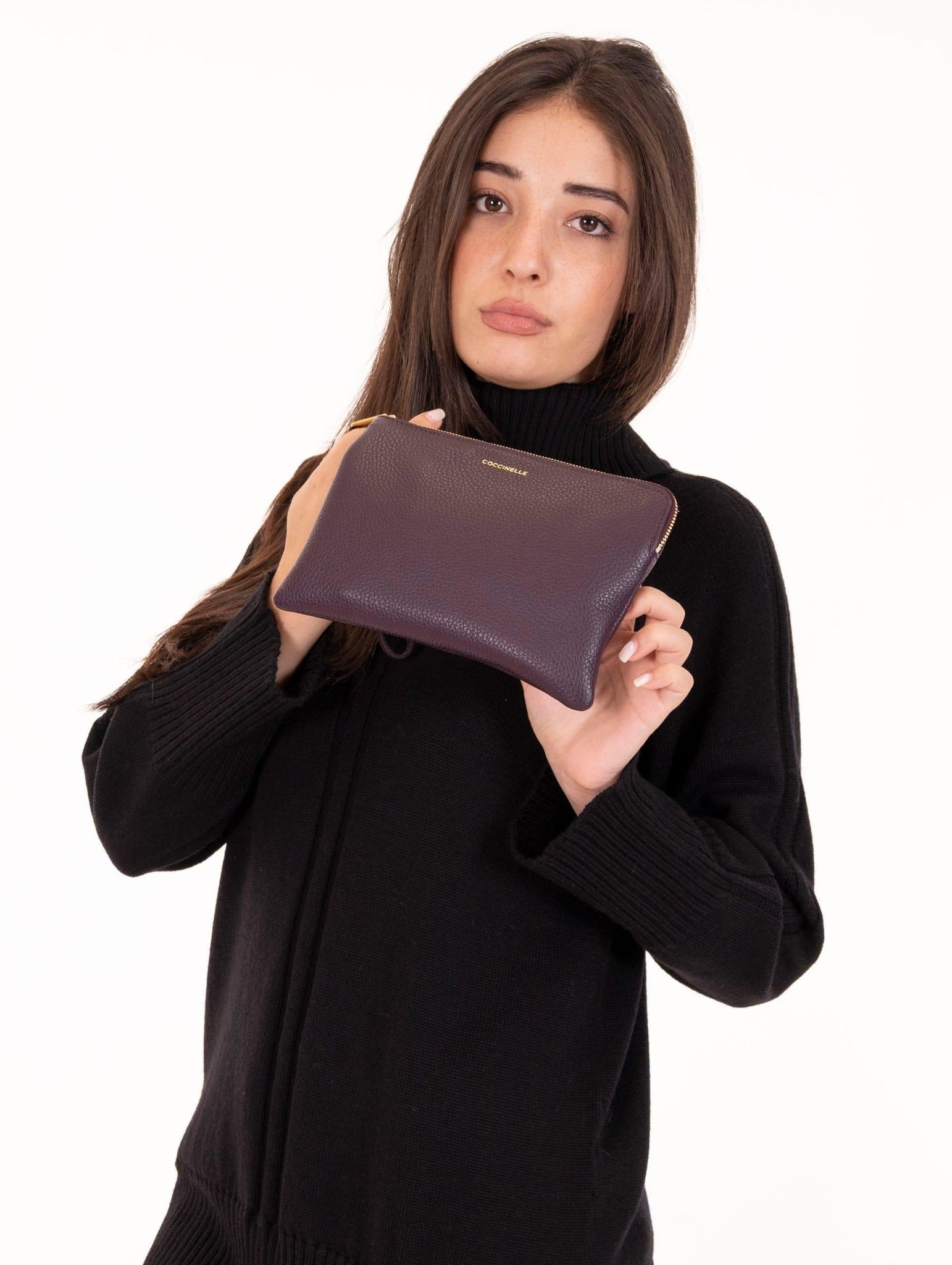 Pochette Alias Coccinelle in Pelle Martellata Prugna