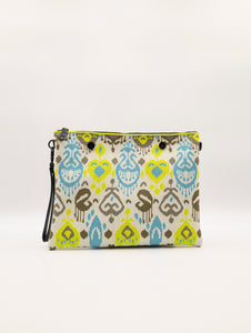 Pochette Ikat Fri-Yay in Maglia Lime, Celeste e Fango