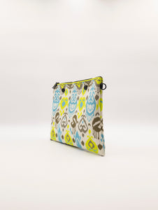 Pochette Ikat Fri-Yay in Maglia Lime, Celeste e Fango