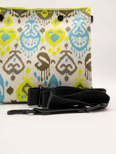 Pochette Ikat Fri-Yay in Maglia Lime, Celeste e Fango