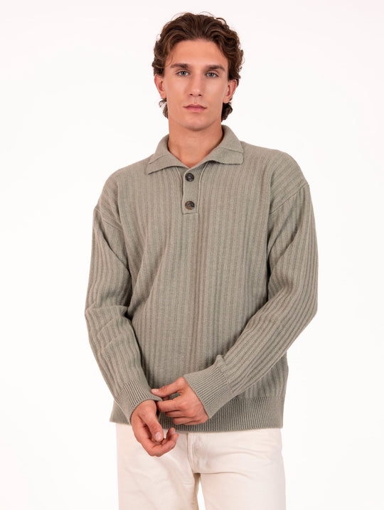 Polo Alpha Studio in Lana Vergine e Cashmere Salvia