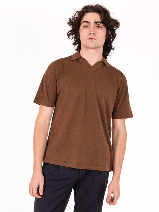 Polo Alpha Studio in Lino e Cotone Caffè