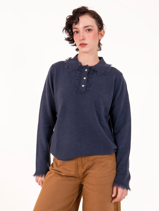 Polo Frayed Roy Roger's in Lana e Cashmere Navy